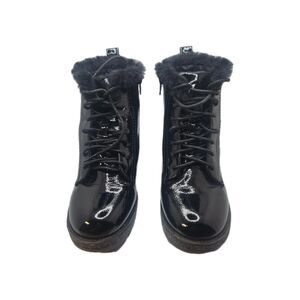 Mia Youth Girls Black Patent Fashion Boots Sz 13 Black Glitter Accent Faux Fur